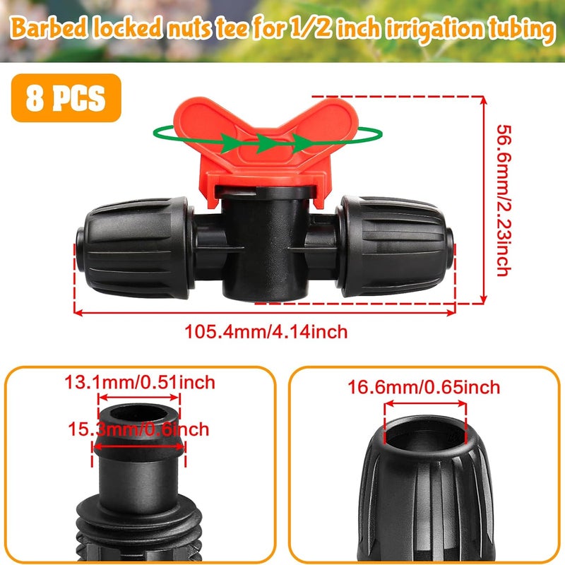 Gardrip 8 Pack Drip Irrigation Valve for 1/2 Inch Drip Tubing (1/2" ID x 0.65" OD)：1/2'' In-line Locked Barbed Ball Valve Drip Line Shut Off Valve Parts In Irrigation System for Garden - Image 2